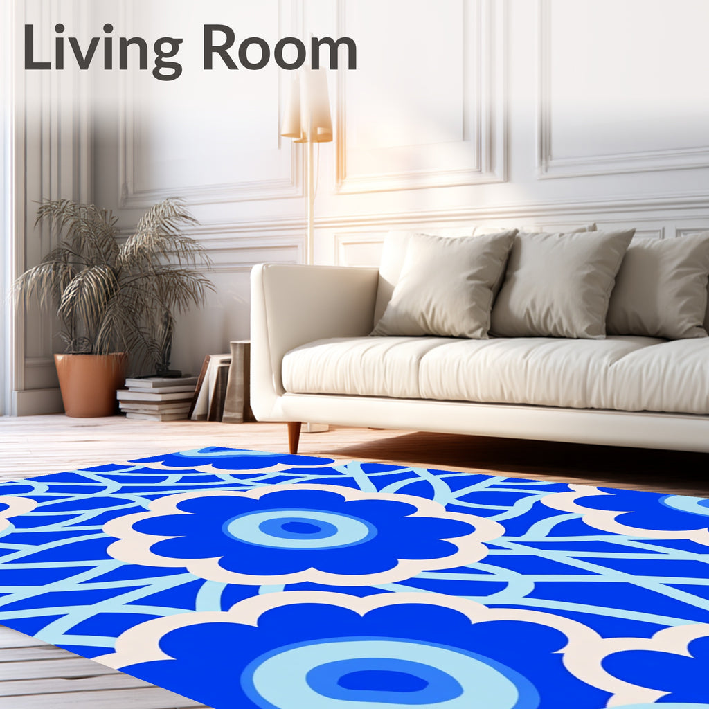 Bold Blue Retro Floral Net Rug