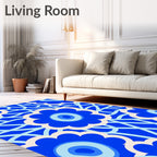 Bold Blue Retro Floral Net Rug