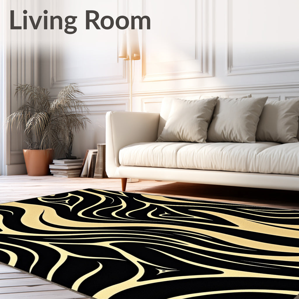 Bold Black Gold Zebra Stripes Rug