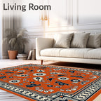 Terracotta Midnight Floral Bird Medallion Rug