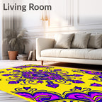 Vibrant Yellow Purple Symmetrical Floral Rug