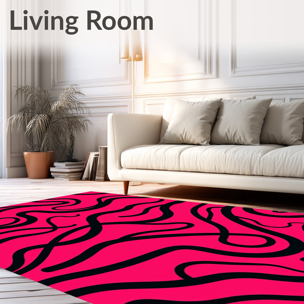 Vibrant Black Swirl Hot Pink Rug