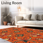 Ornate Orange Floral Swirl Medallion Rug