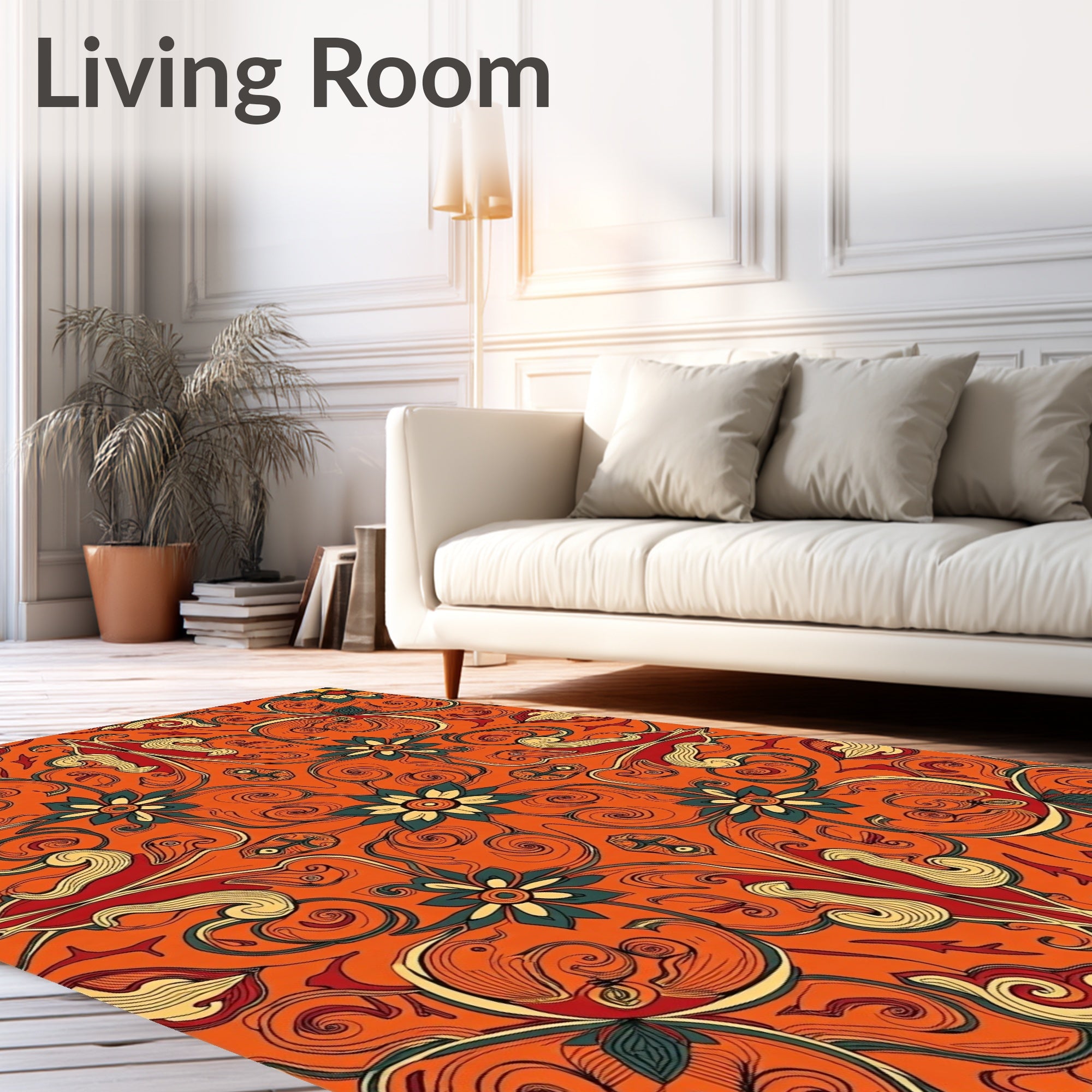 Ornate Orange Floral Swirl Medallion Rug