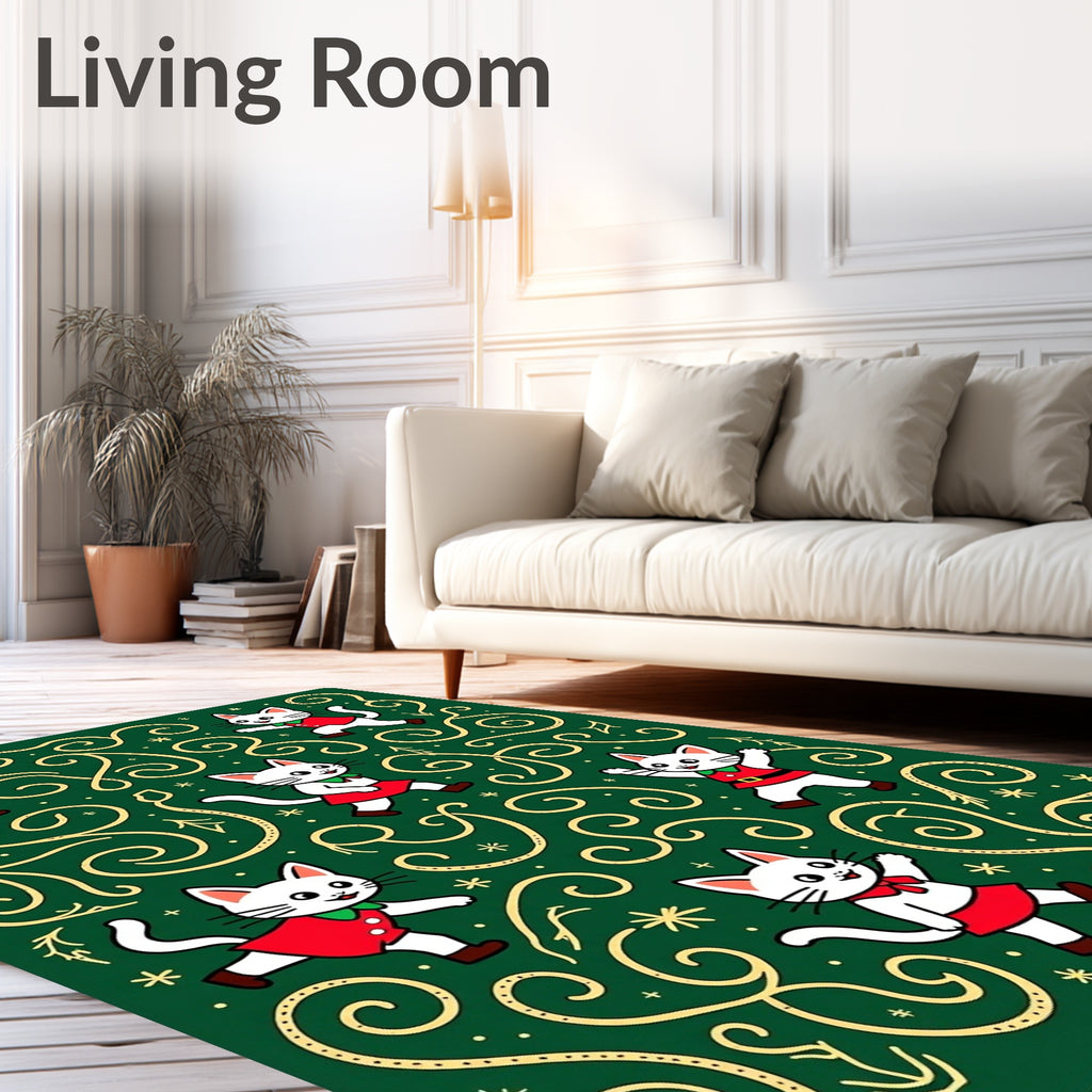 Festive Green Cat Swirl Holiday Rug