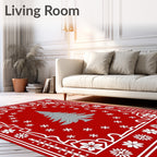 Crimson Winter Tree Snowflake Border Rug
