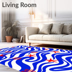 Red Starfish Blue Wave Seascape Rug