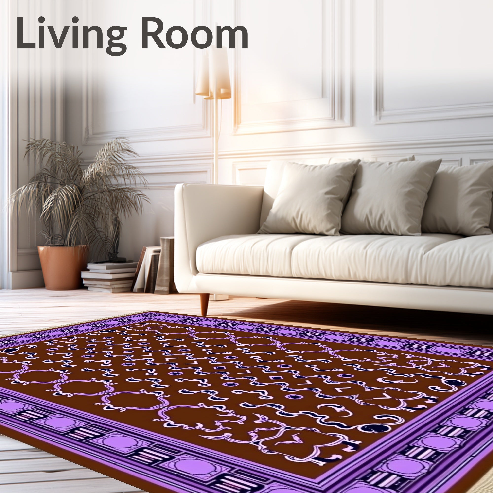 Rich Brown Lavender Ornamental Scroll Rug