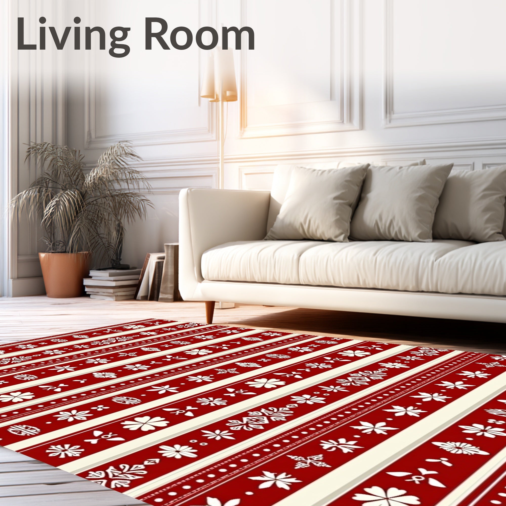 Crimson Ivory Folk Floral Stripe Rug