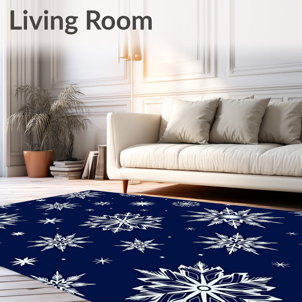 White Snowflake Scatter Navy Rug