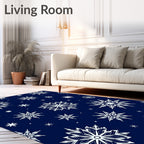 White Snowflake Scatter Navy Rug