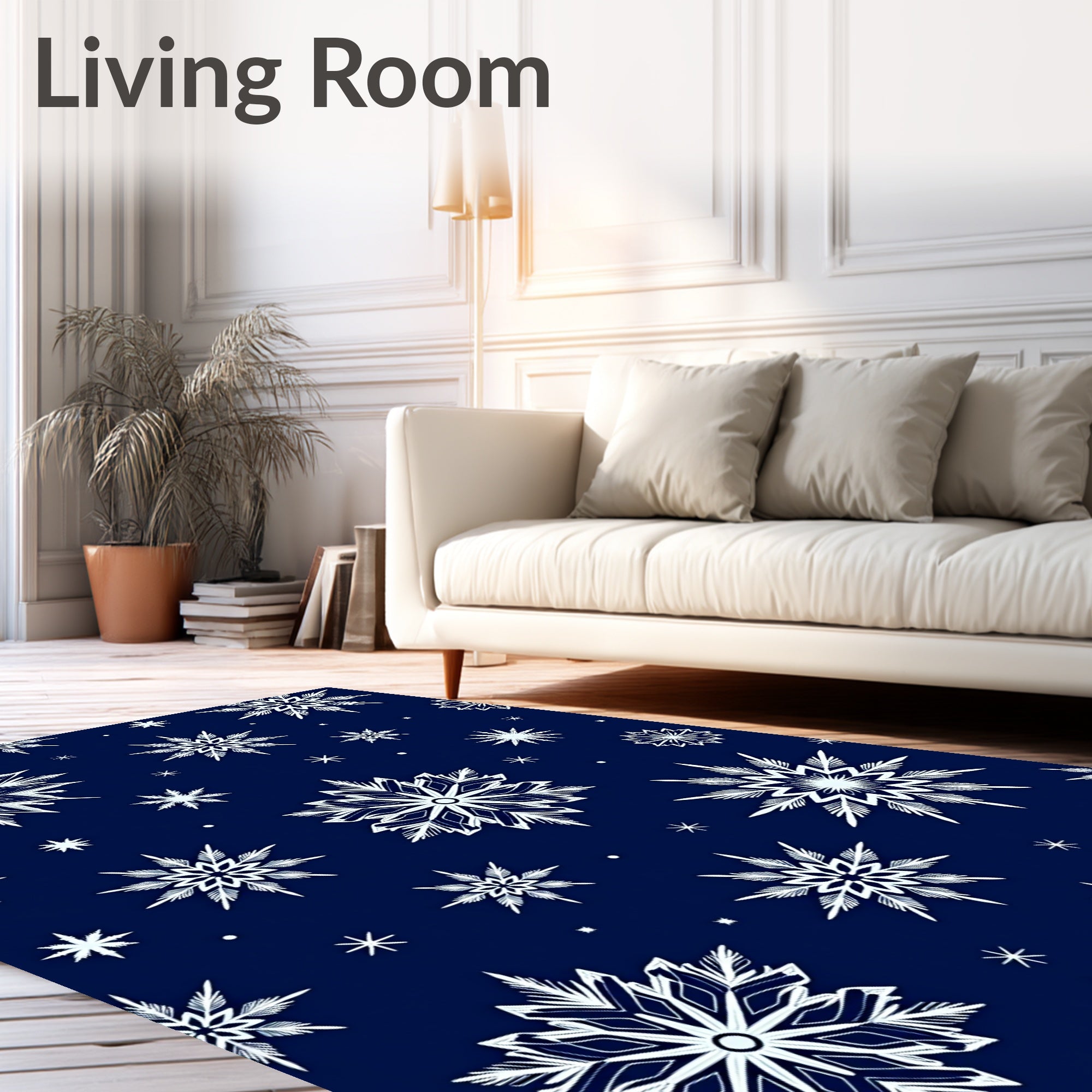 White Snowflake Scatter Navy Rug