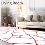 Red Stitched White Geometric Patchwork Rug
