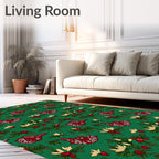 Festive Red Birds Green Holiday Foliage Rug