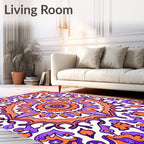 Vibrant Orange Purple Medallion Mandala Rug