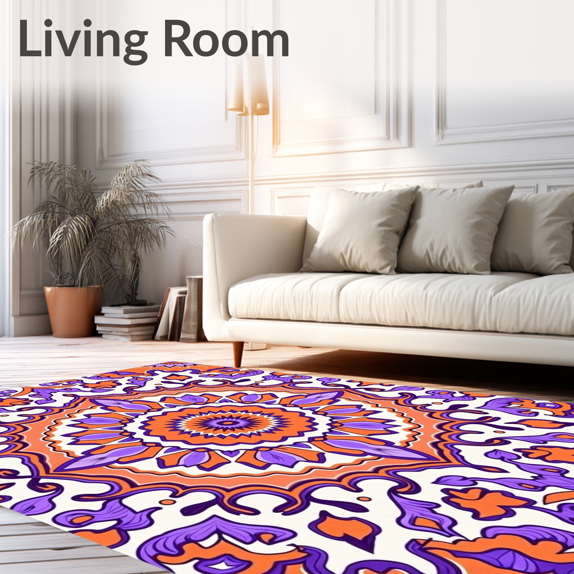Vibrant Orange Purple Medallion Mandala Rug