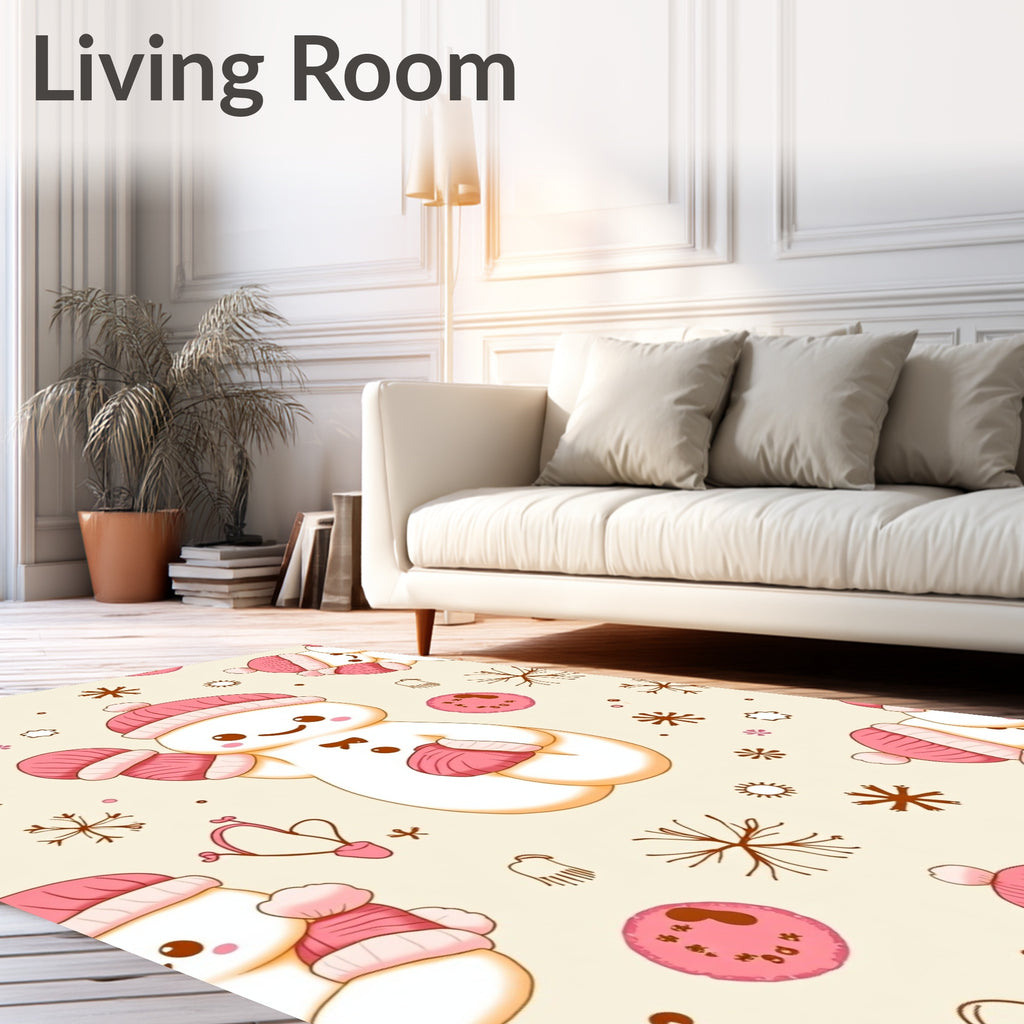 Charming Pink Snowman Winter Wonderland Rug