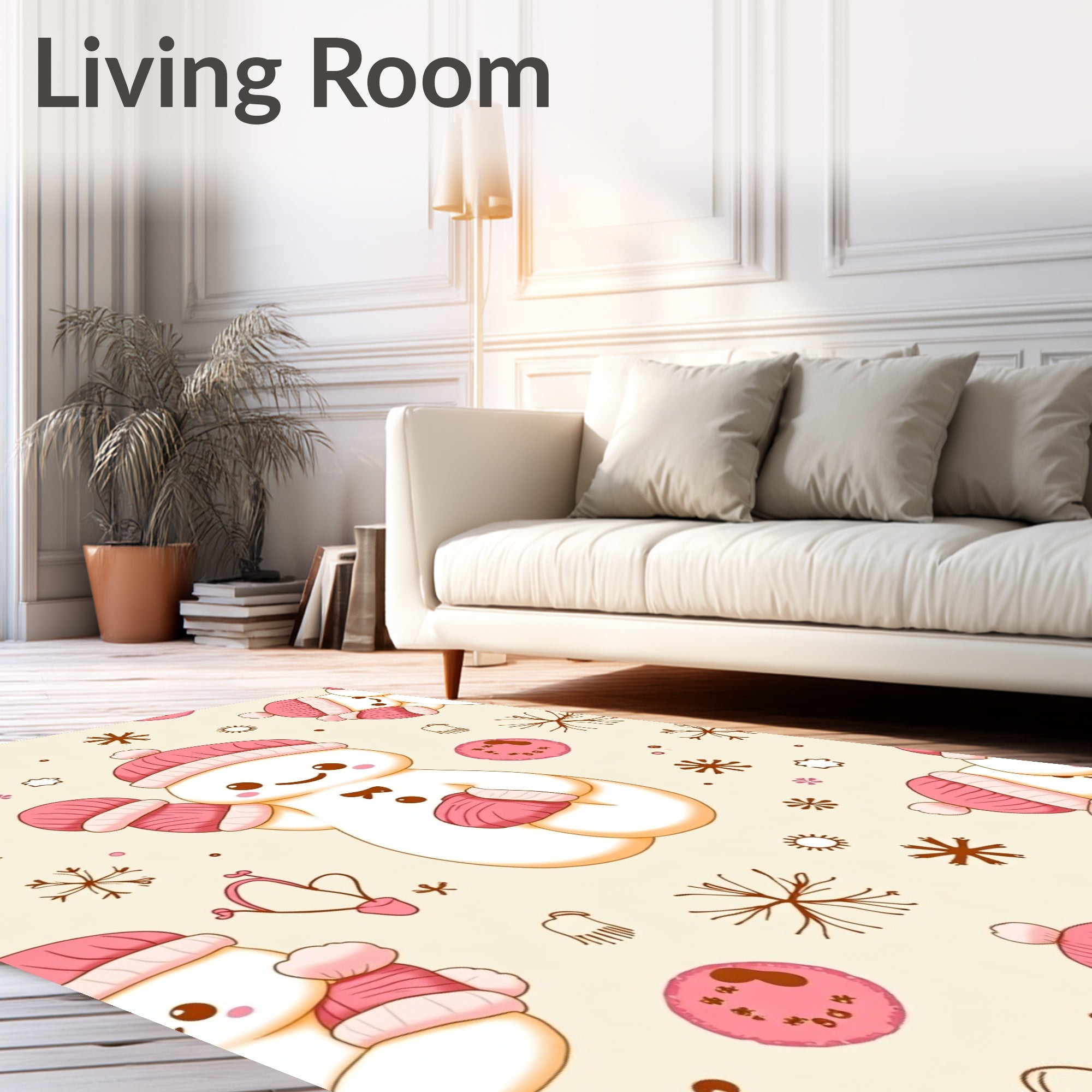 Charming Pink Snowman Winter Wonderland Rug