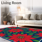 Bold Red Poinsettia Foliage Rug