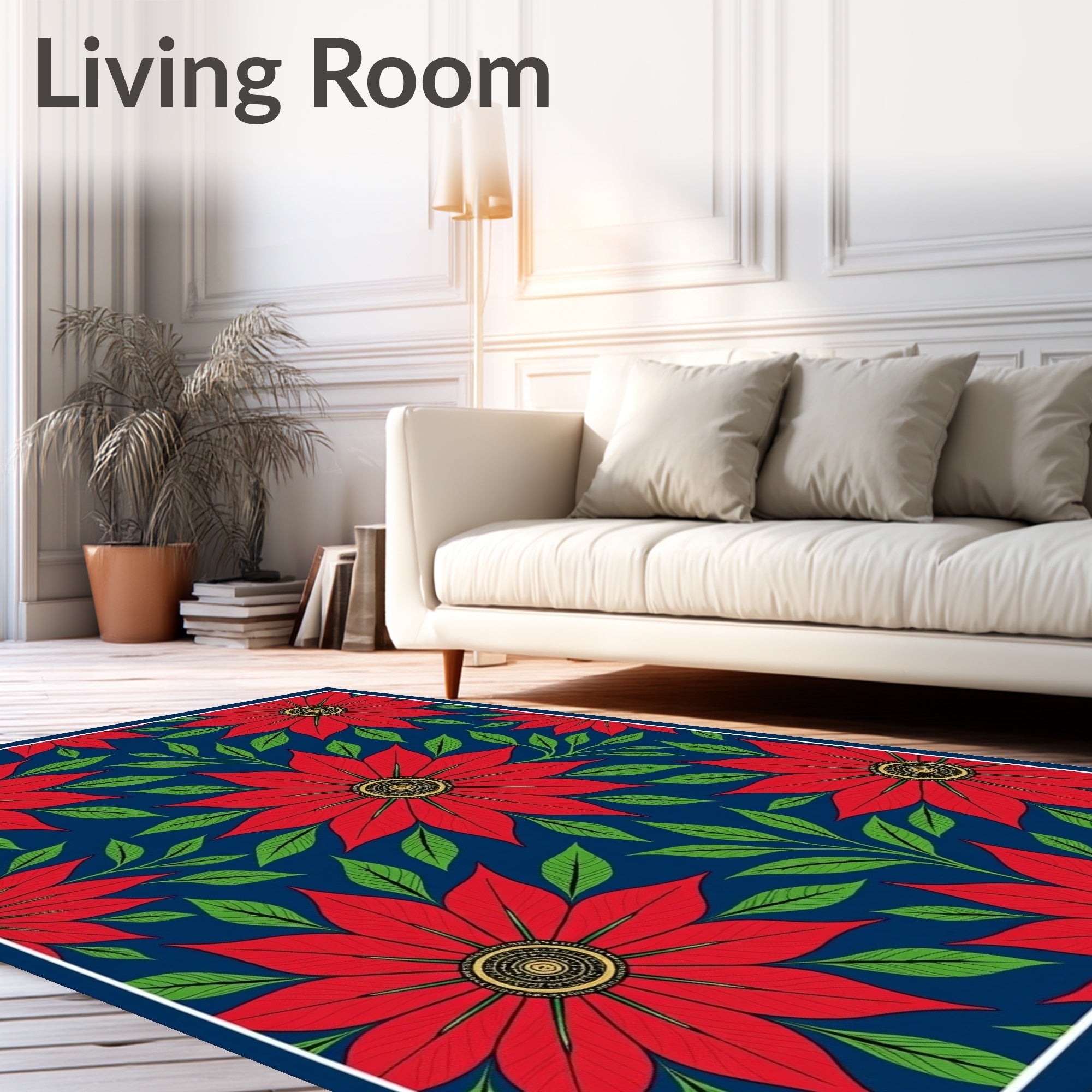 Bold Red Poinsettia Foliage Rug