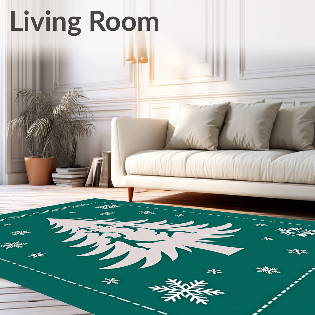 Teal Snowflake Christmas Tree Figures Rug