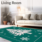 Teal Snowflake Christmas Tree Figures Rug
