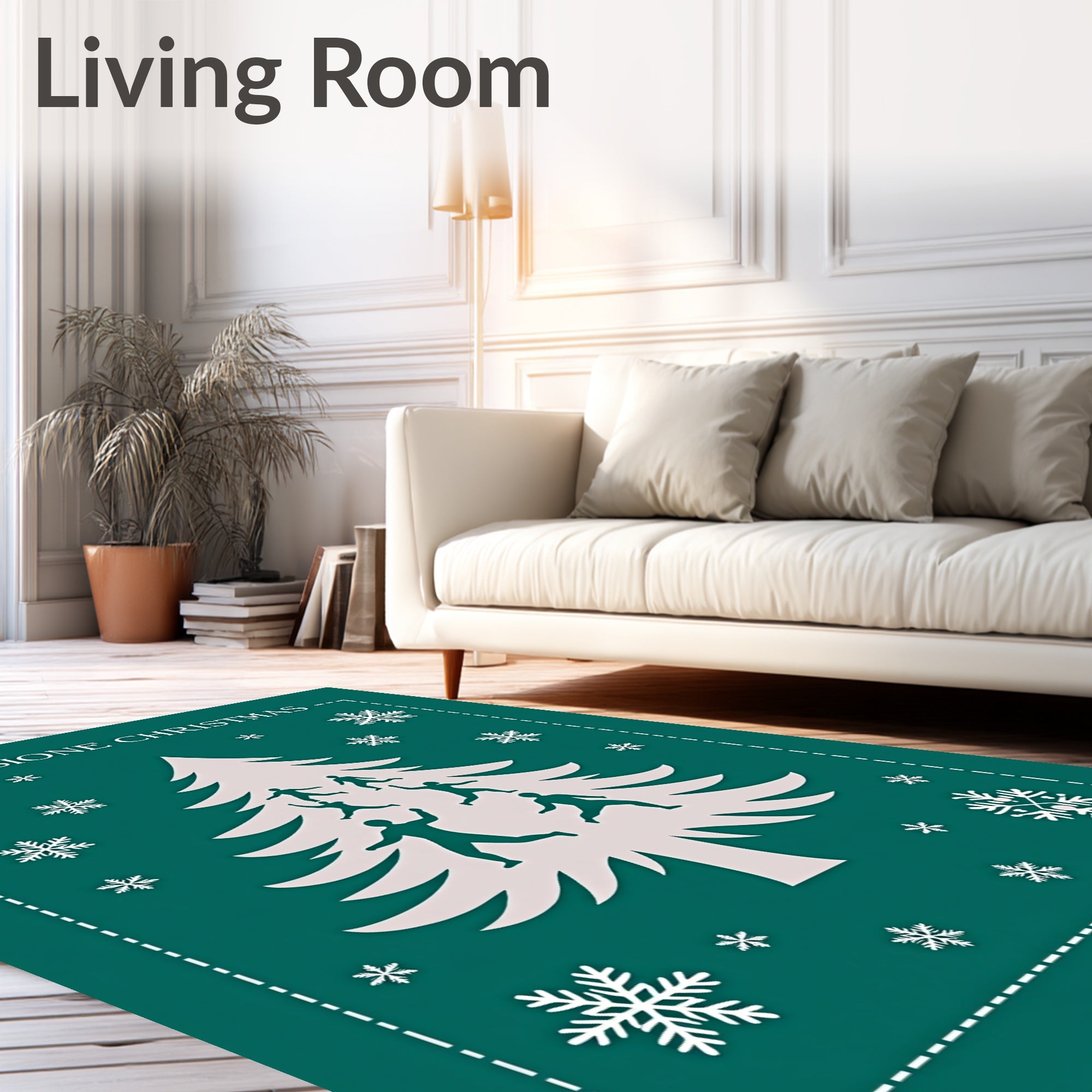 Teal Snowflake Christmas Tree Figures Rug