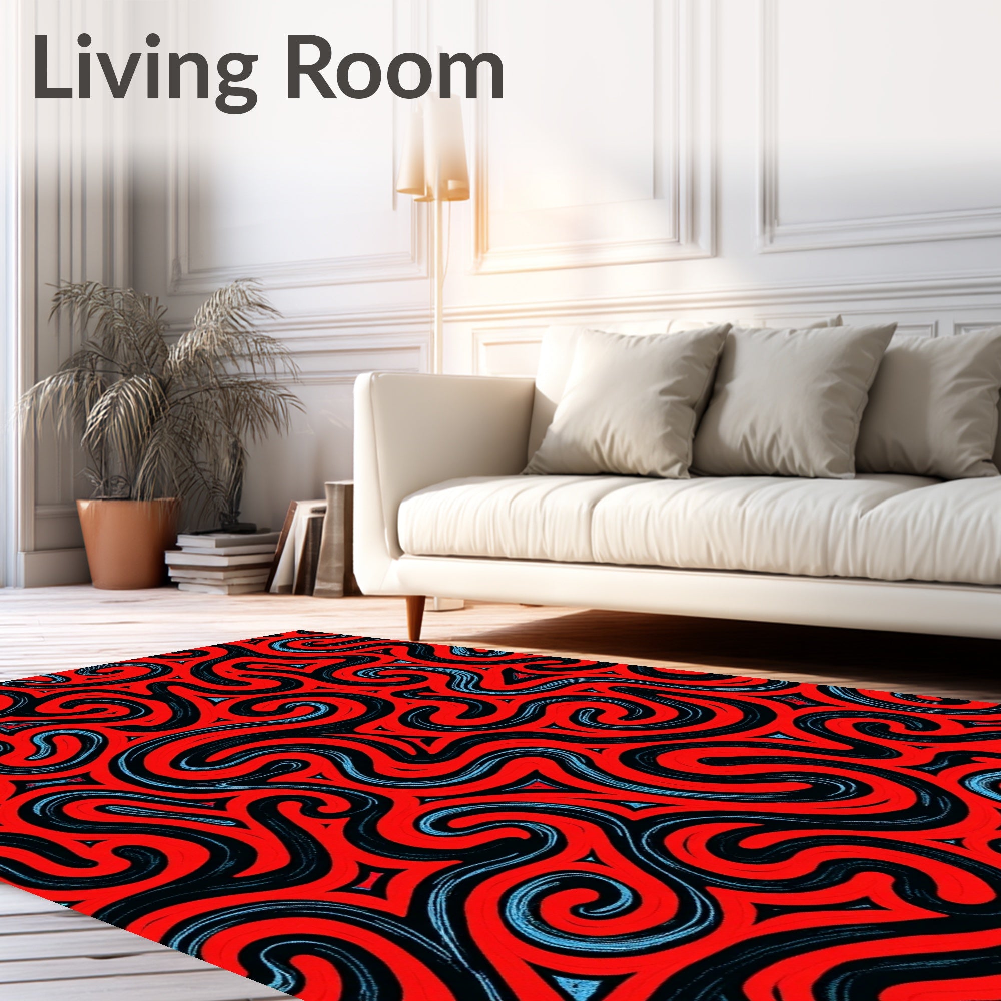 Crimson Swirls With Blue Accents Rug