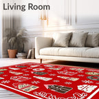 Red Gingerbread Town Snowflakes Rug
