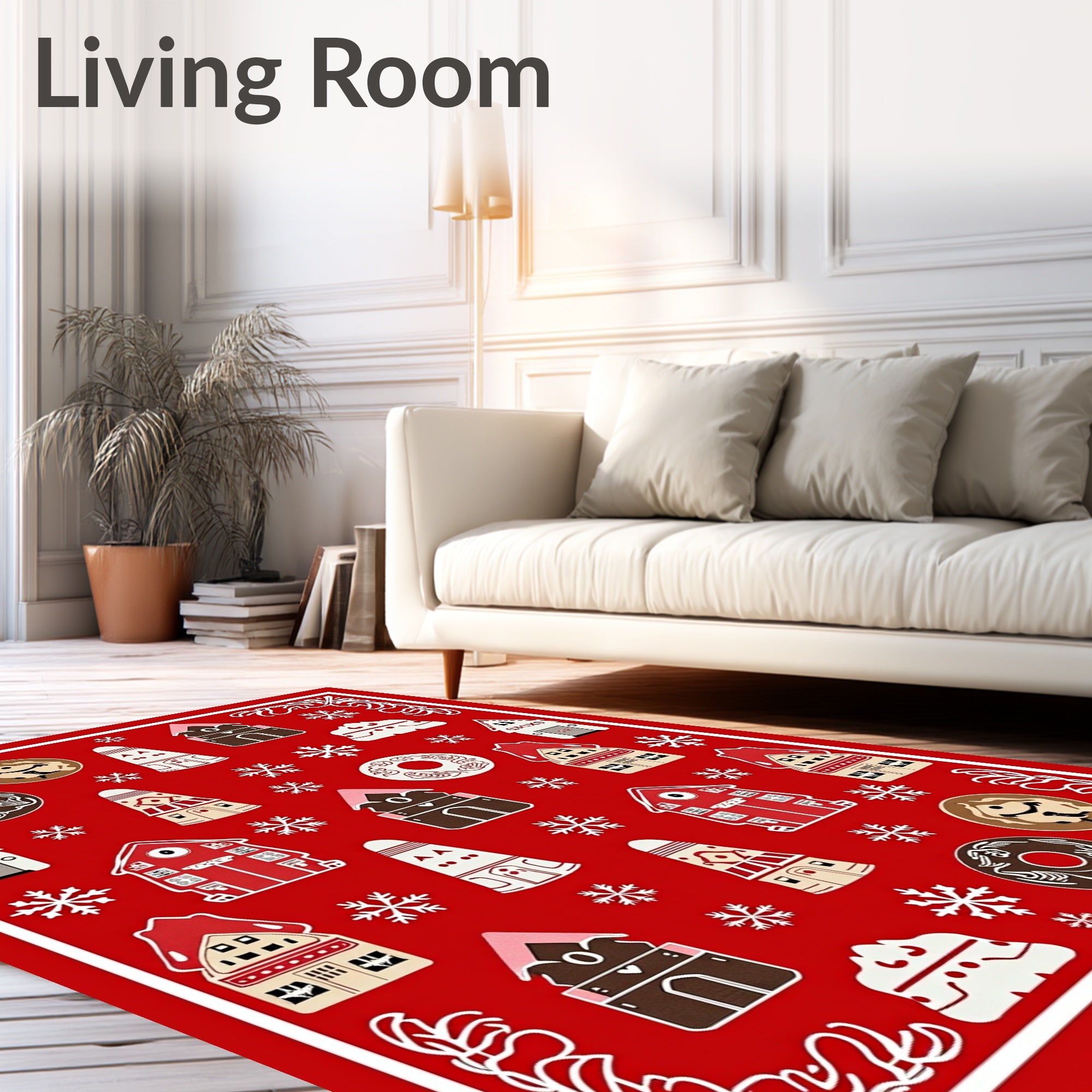 Red Gingerbread Town Snowflakes Rug