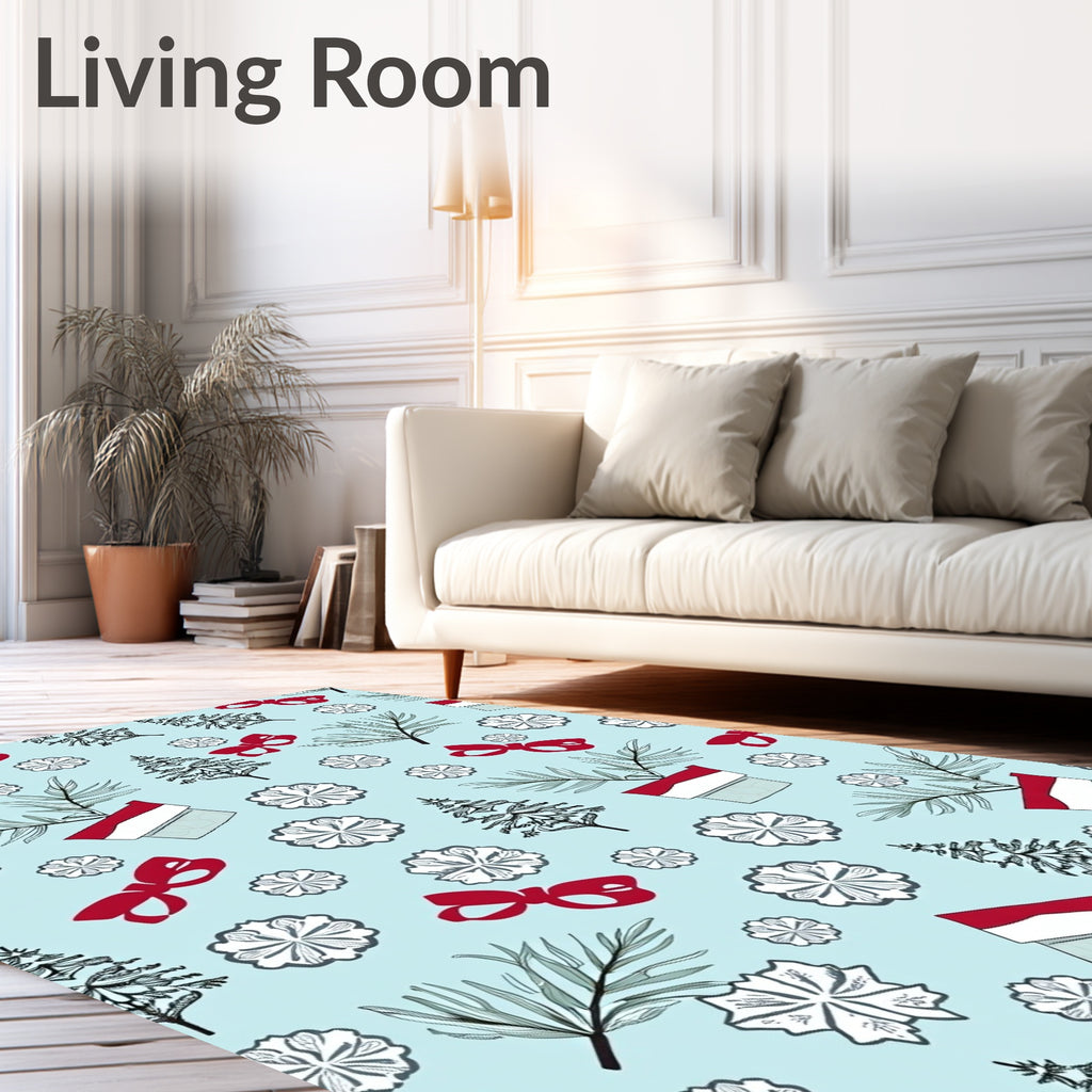 Festive Red Bow Pine Snowflakes Christmas Rug