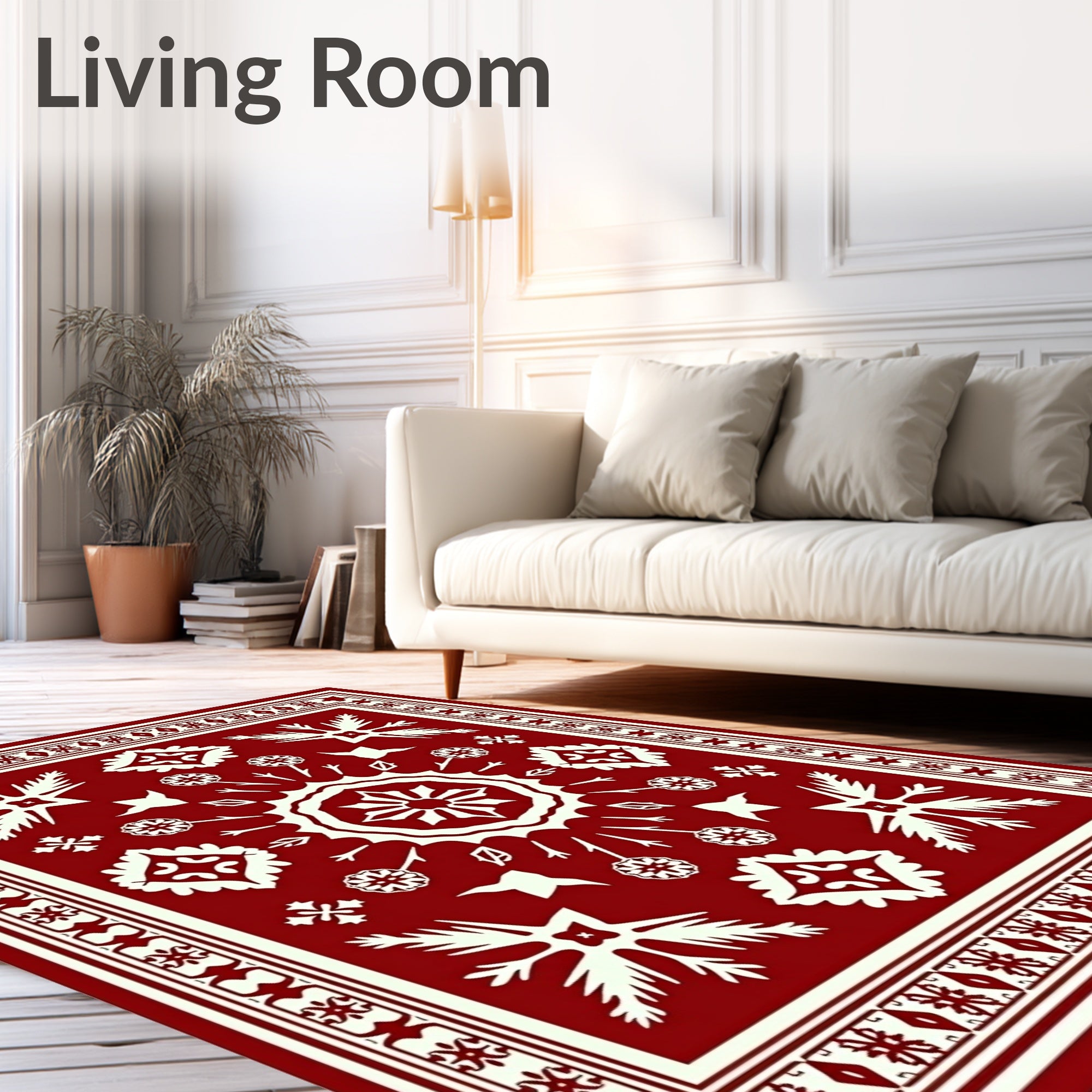 Crimson and Cream Mandala Flourish Rug