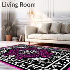 Bold Pink Black Floral Medallion Rug