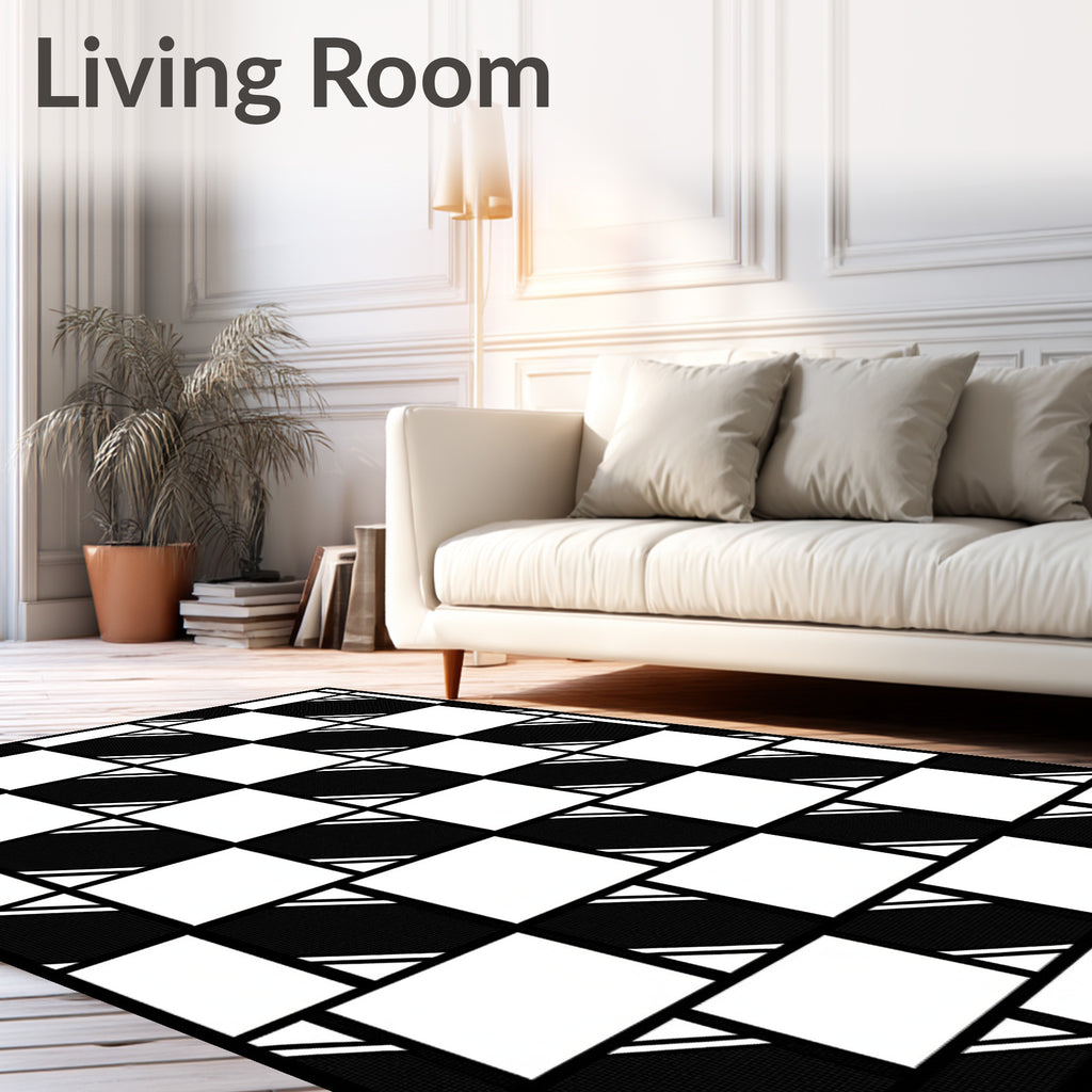 Monochromatic Checkerboard Striped Squares Rug