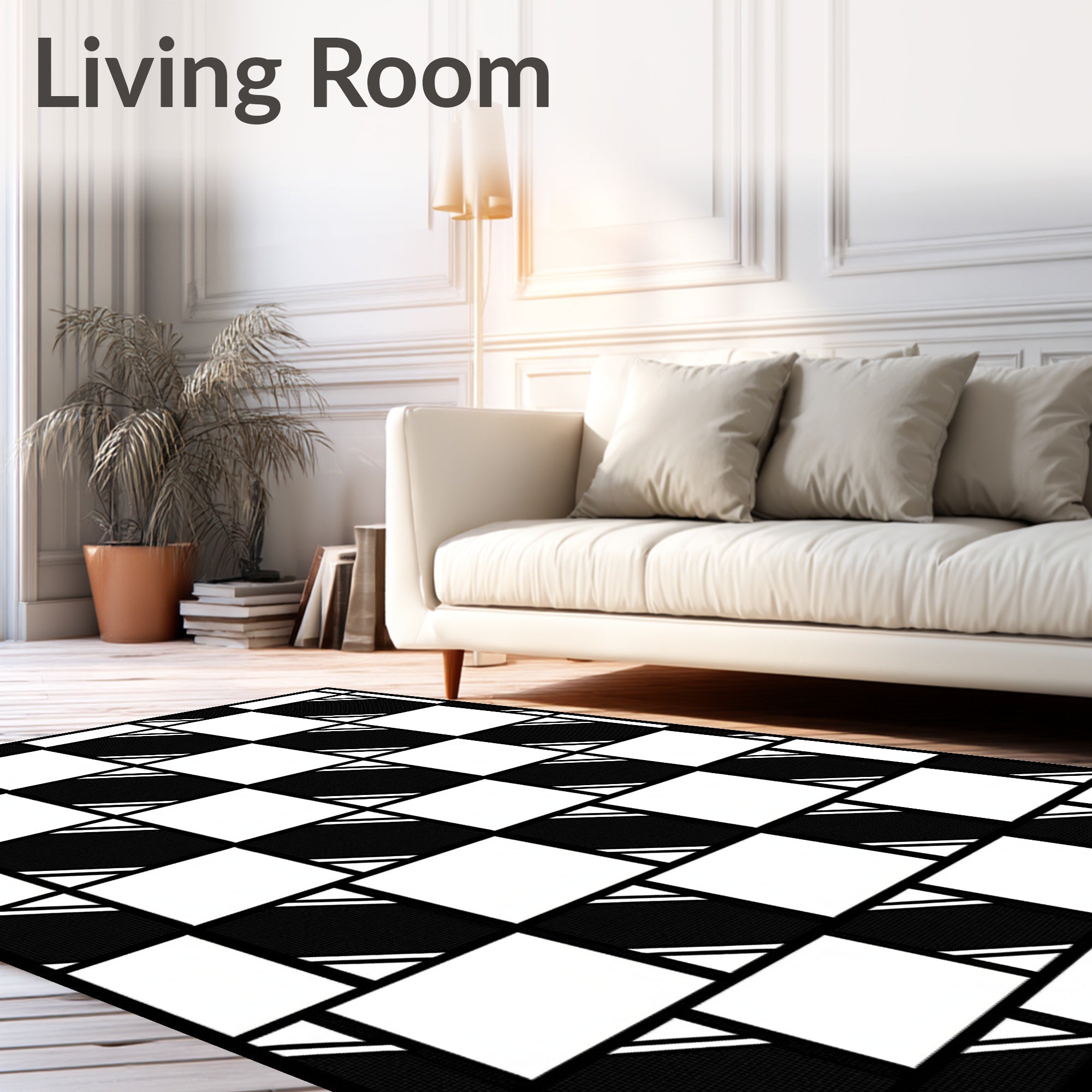 Monochromatic Checkerboard Striped Squares Rug