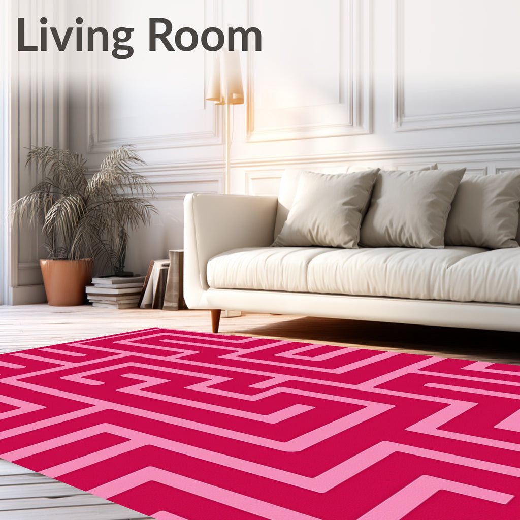 Crimson Pink Maze Geometric Rug