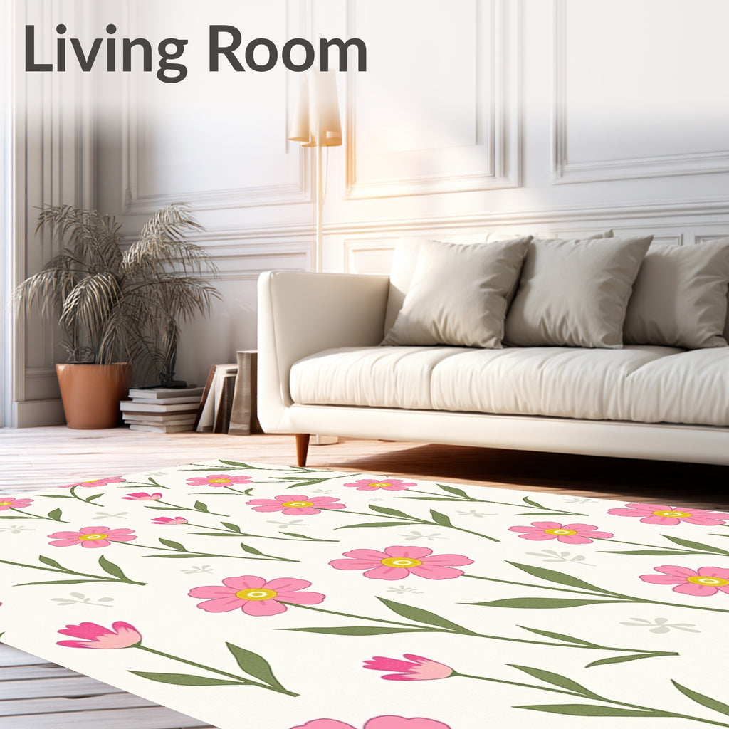 Pink Floral Meadow Ground Cover Rug