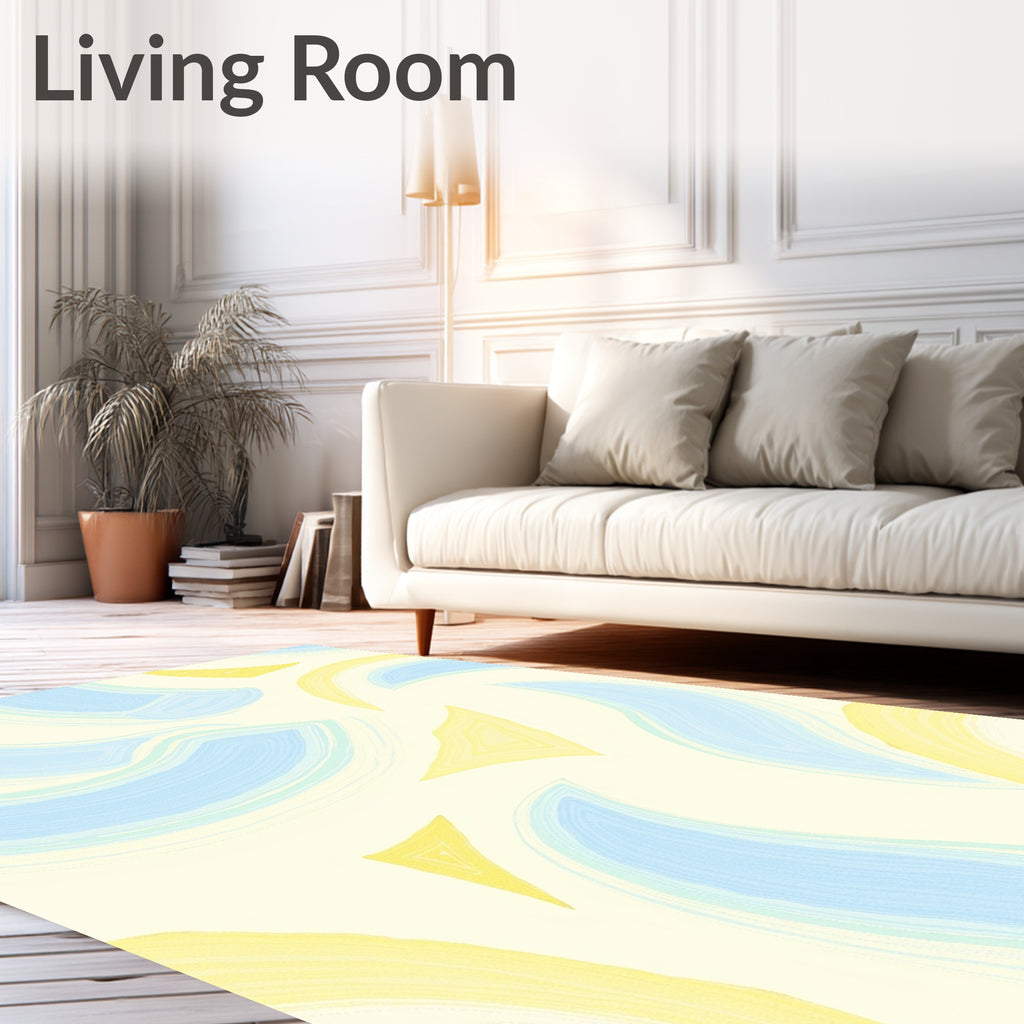 Soft Blue Yellow Swirl Abstract Rug