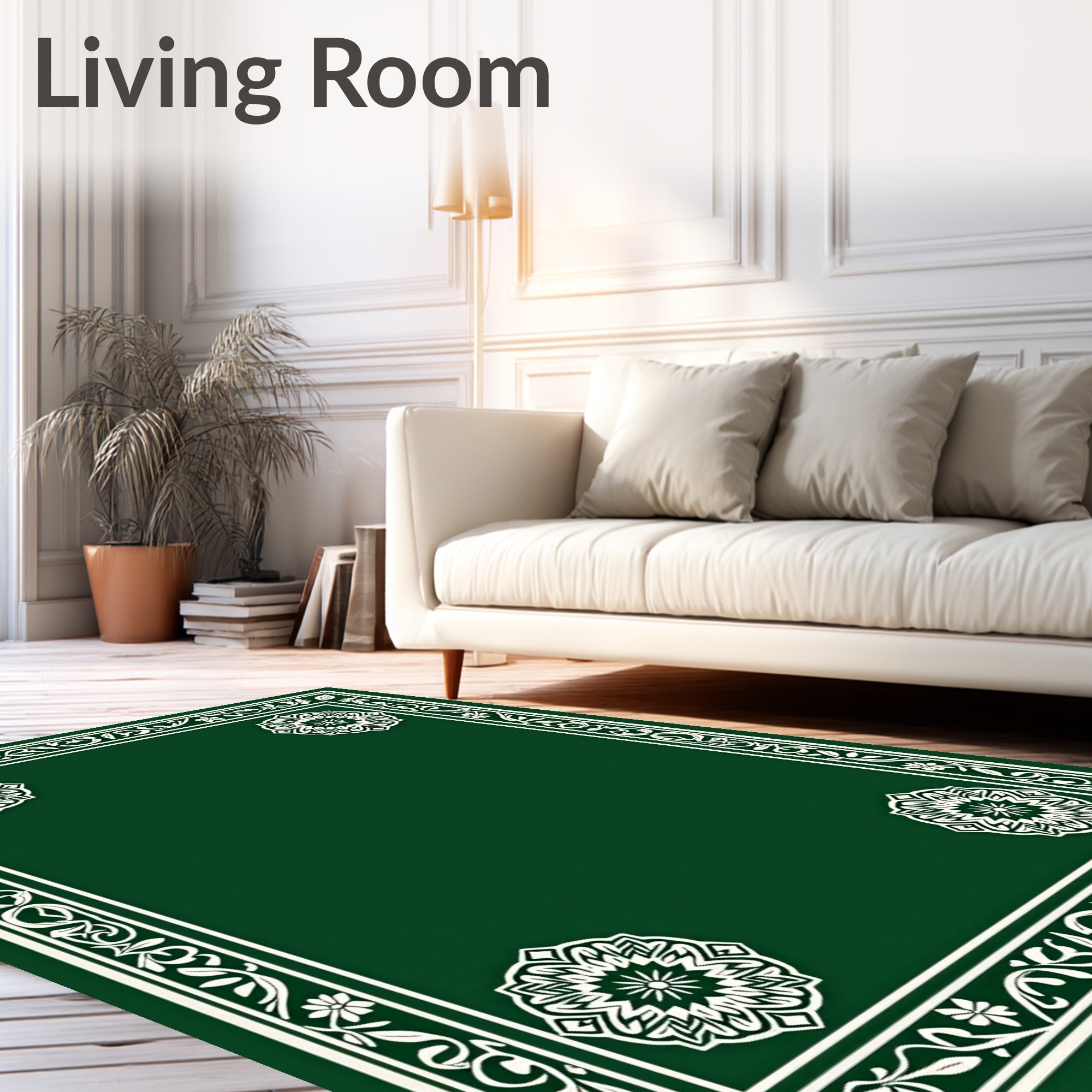 Vibrant Green Floral Medallion Border Rug