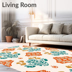 Orange Teal Floral Garden Damask Rug