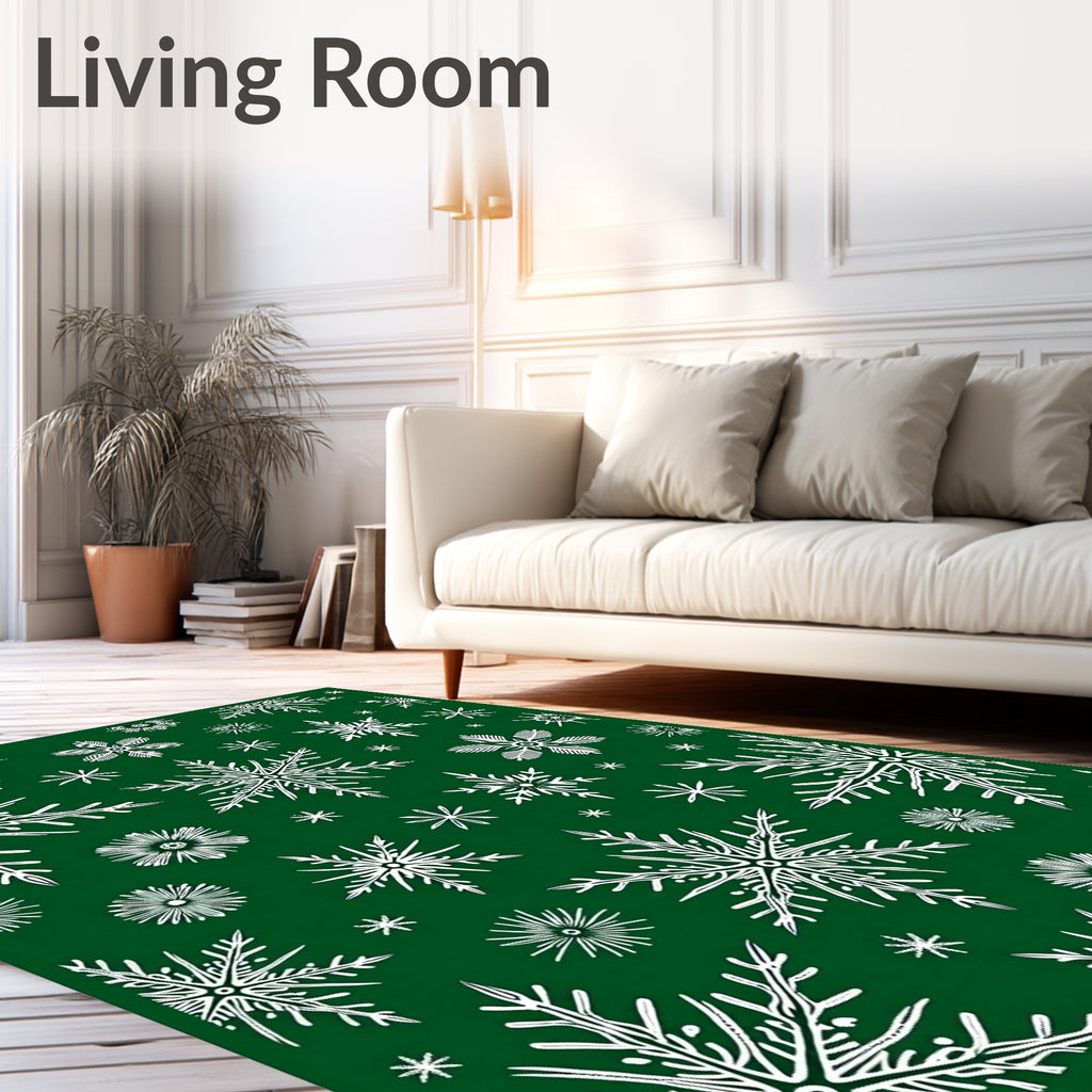 White Snowflake Garland On Forest Green Rug