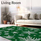 White Snowflake Garland On Forest Green Rug