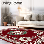 Deep Red Floral Medallion Scroll Rug
