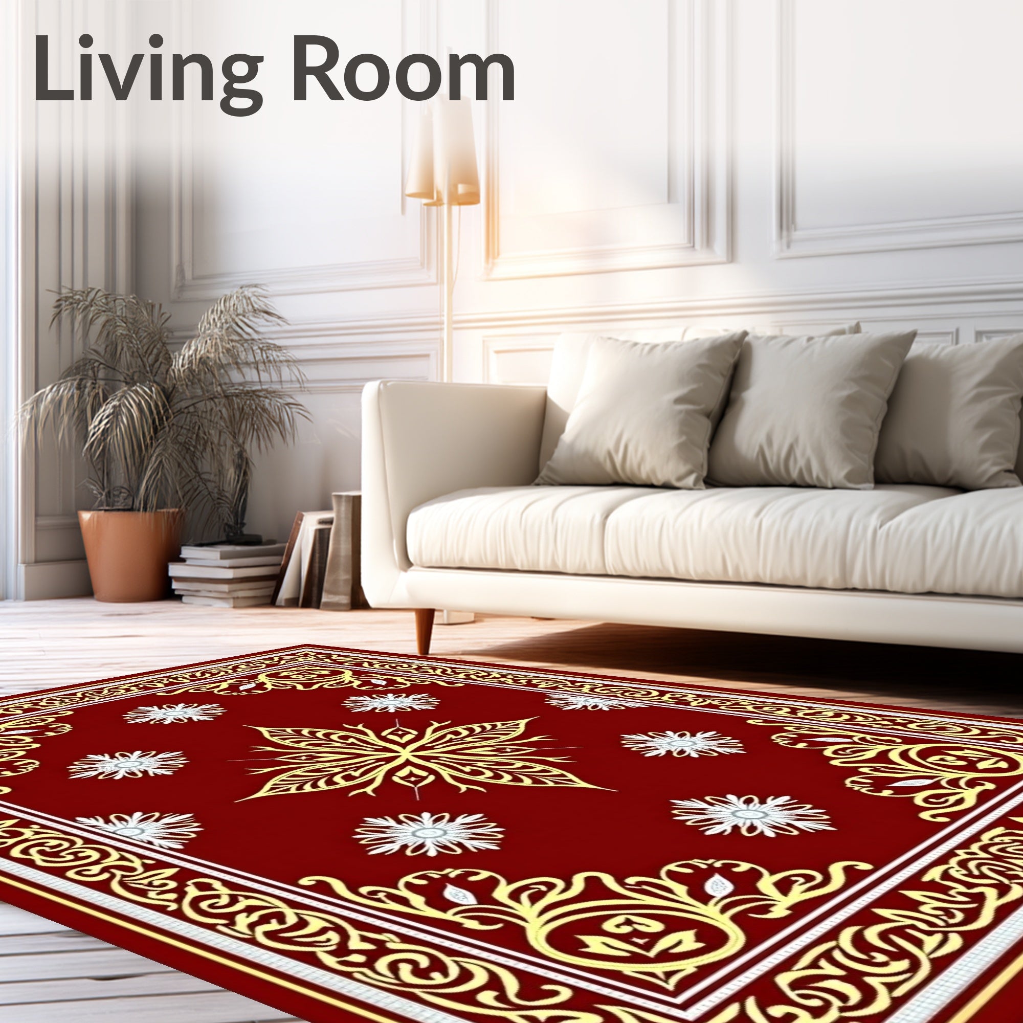 Crimson Gold Floral Medallion Border Rug