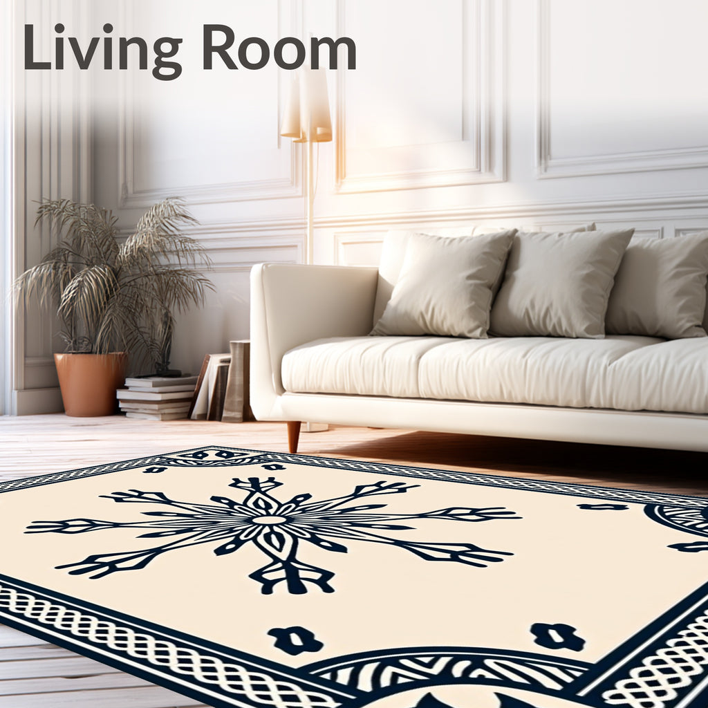 Cream Snowflake Celtic Knot Border Rug