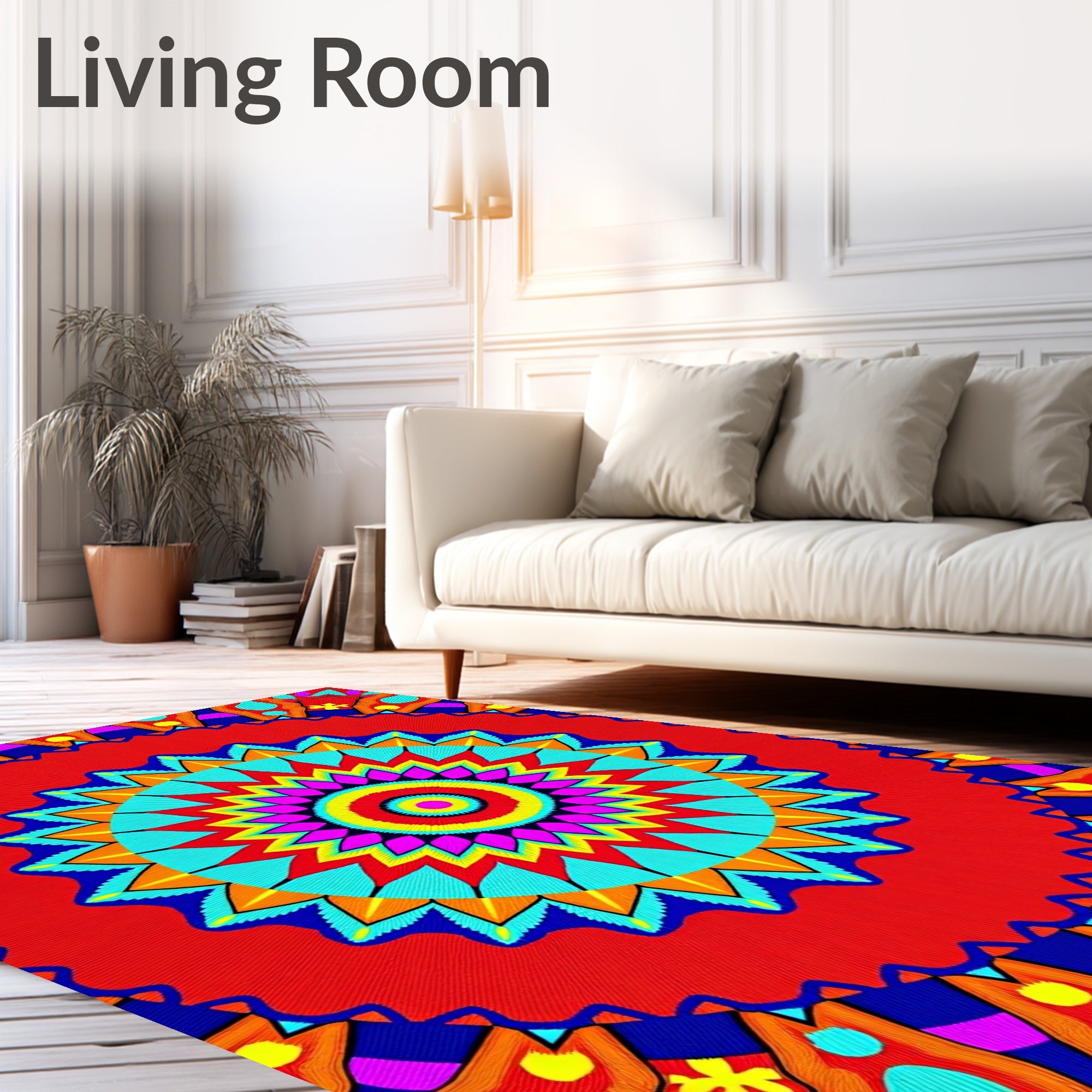 Vibrant Radial Mandala With Bold Colors Rug