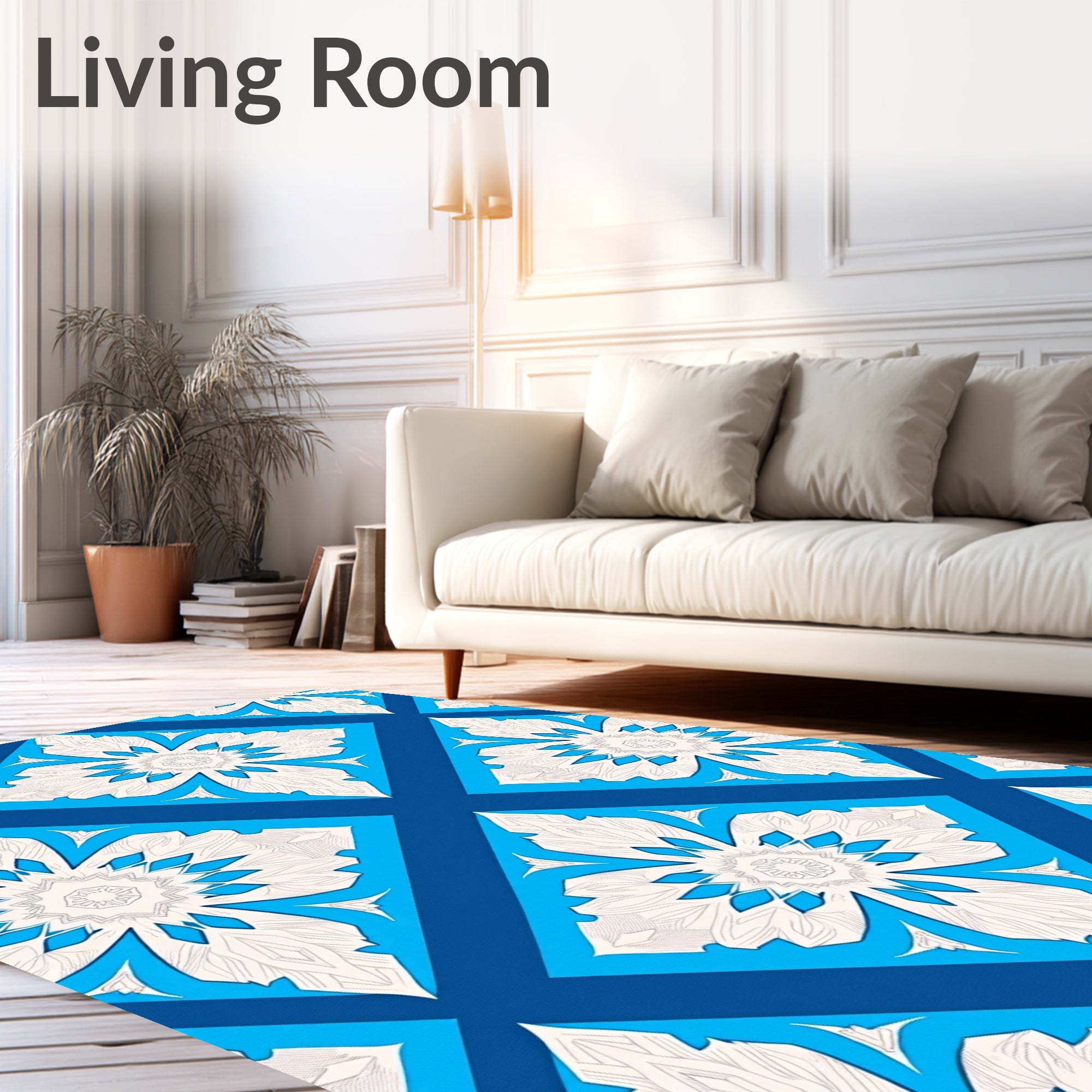 Bold Blue White Floral Diamond Rug