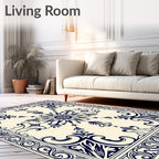 Classic Navy Ivory Floral Medallion Rug