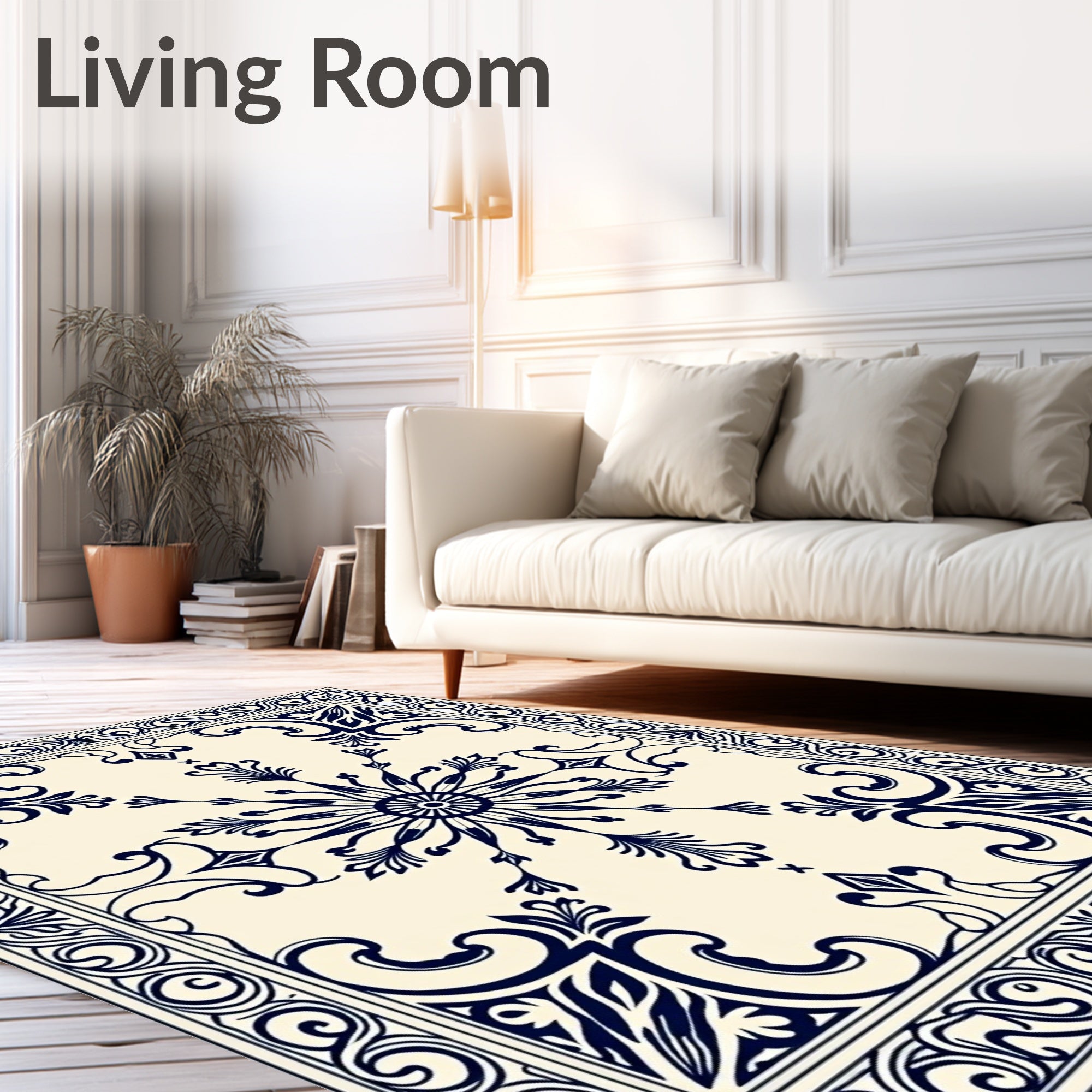 Classic Navy Ivory Floral Medallion Rug