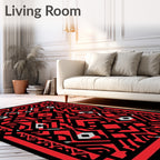 Bold Red Black Geometric Labyrinth Rug